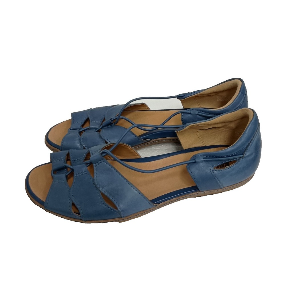 Earth Womens Aloha Sandals Sz 9D Blue Leather Flat Comfort Slip on Gorpcore BOHO